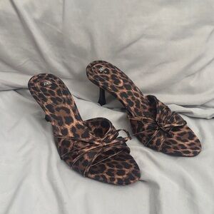 Zara Leopard Print Slide Heels - Brown size 38